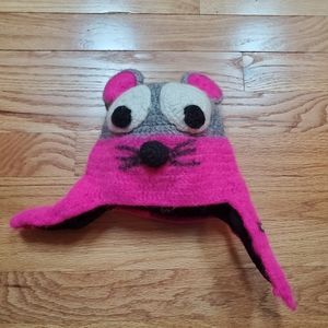 Artesania Hot Pink & Gray Mouse Wool Kids Hat